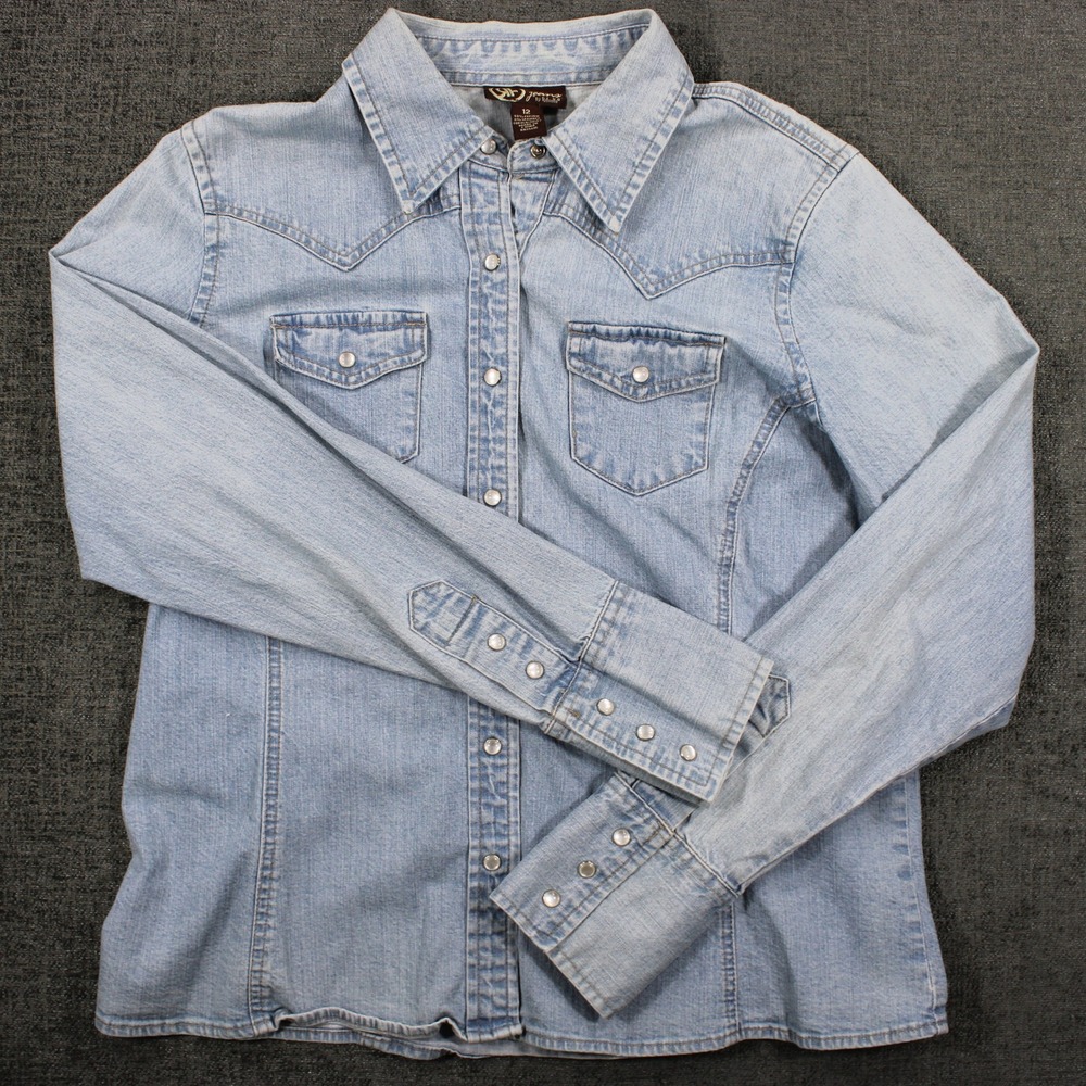 Rafaella Jeans Womens Blue Denim Western Snap Shirt Light Wash Cotton Size 12 - Picture 4 of 12